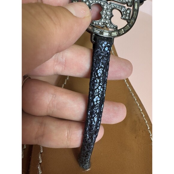 TORY BURCH NAVY BLUE GLITTER & RHINESTONE T STRAP SANDALS THONGS SIZE 8 - Picture 3 of 11